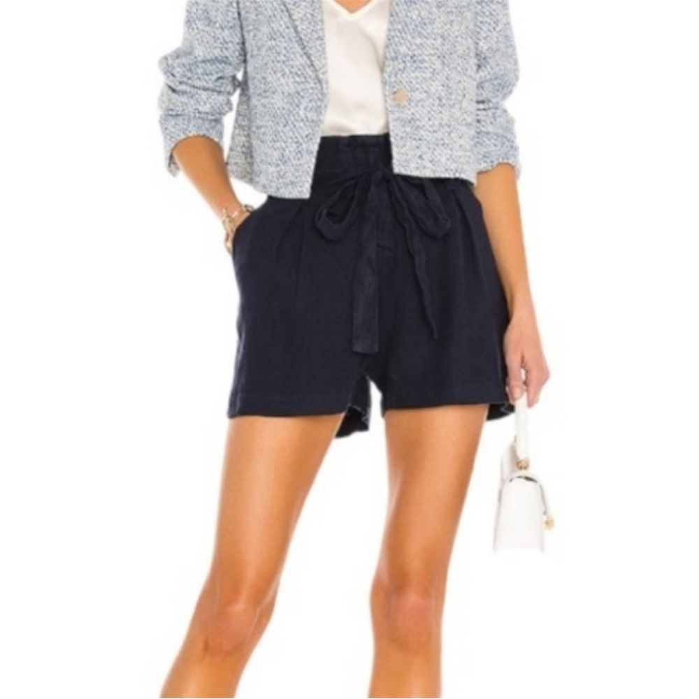 L'Agence Linen Paper bag High Rise Navy Blue Shorts Size 6